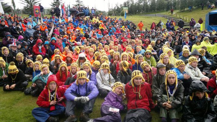 Frá setningu Landsmóts skáta í kvöld.