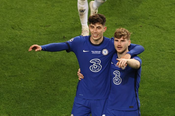 Kai Havertz og Timo Werner fagna sigri Chelsea í Meistaradeildinni.