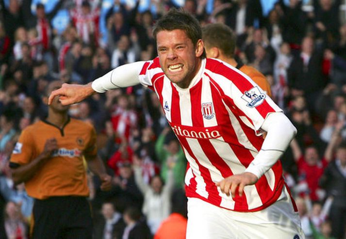 James Beattie fagnar marki í leik með Stoke.