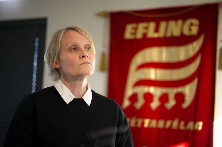 Sólveig Anna Jónsdóttir formaður Eflingar. Í tilkynningu frá samtökunum kemur fram að Efling hafi komið til móts við SA og eigi nú heimtingu á að samningsvilji þeirra sé virtur.