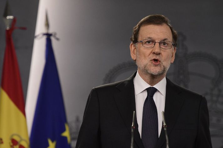 Mariano Rajoy eftir fund sinn með Spánarkonungi í Madríd í dag.