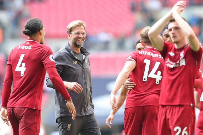 Klopp var í stuði á Wembley í gær.