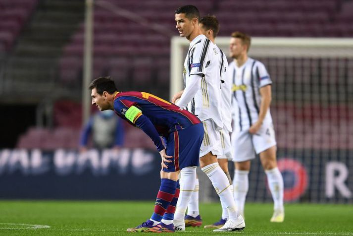 Lionel Messi og Cristiano Ronaldo í leik Barcelona og Juventus í Meistaradeildinni fyrr í vetur.