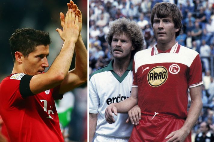 Robert Lewandowski og Atli Eðvaldsson (í leik með Fortuna Düsseldorf 1983) eru einu erlendu leikmennirnir sem hafa skorað fimm mörk í einum og sama leiknum í þýsku 1. deildinni.