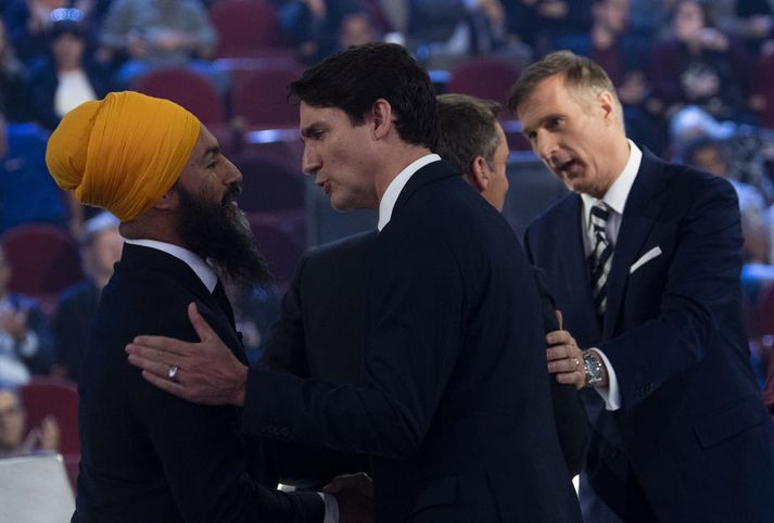 Jagmeet Singh og Justin Trudeau ræðast við fyrr í mánuðinum.