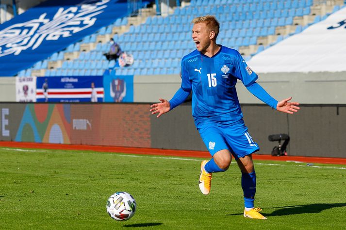 Jón Dagur Þorsteinsson í leik með íslenska landsliðinu.