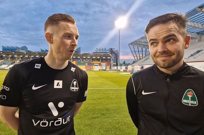 Gísli Eyjólfsson og Kristinn Steindórsson í viðtali eftir sigurinn á Shamrock Rovers í gær.