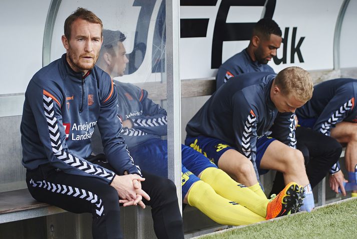 Thomas Kahlenberg á æfingu með Bröndby þegar hann var leikmaður félagsins. Á myndinni má einnig sjá íslenska landsliðsmanninn Hjört Hermannsson.