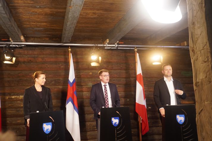 Forsætisráðherra Danmerkur, lögmaður Færeyja og formaður landstjórnar Grænlands héldu blaðamannafund að ríkisfundi loknum í dag.