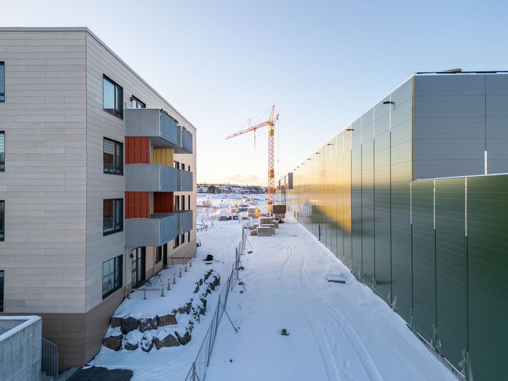 Kjötvinnslan er fyrirhuguð í enda byggingarinnar.