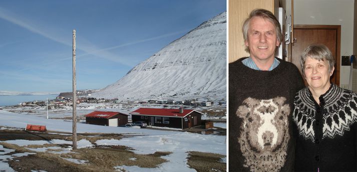 Hjálmar Sigurðsson og Hulda Helgadóttir, íbúar á Hrauni á Hnífsdal. Árið 2005 féll snjóflóð á bæinn.