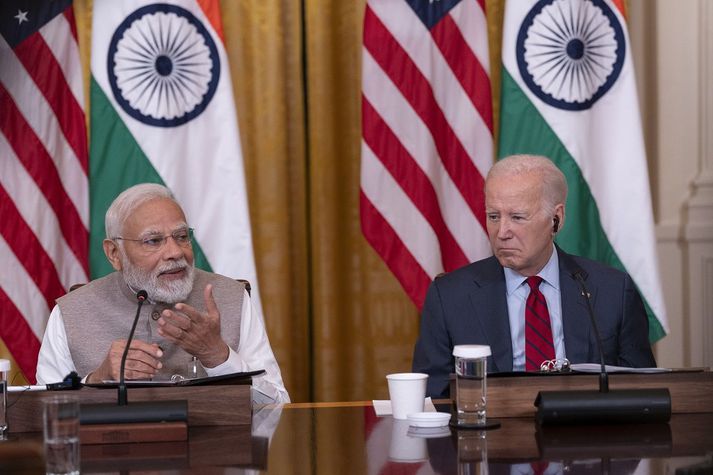 Narendra Modi, forsætisráðherra Indlands, og Joe Biden, forseti Bandaríkjanna, þegar Modi heimsótti Bandaríkin í sumar.