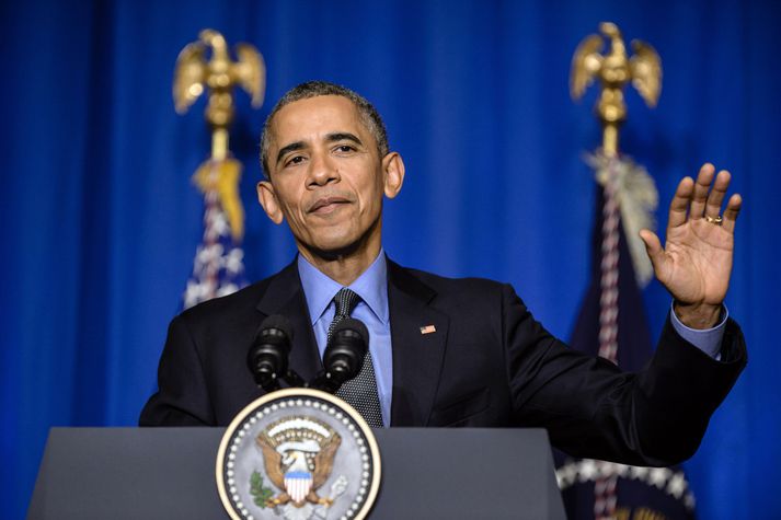 Barack Obama á lotfslagsráðstefnu Sameinuðu þjóðanna í París.