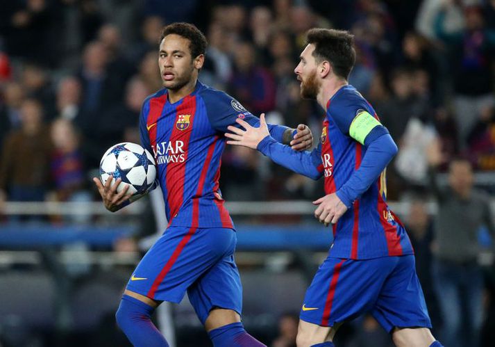 Neymar og Lionel Messi í leik með Barcelona.