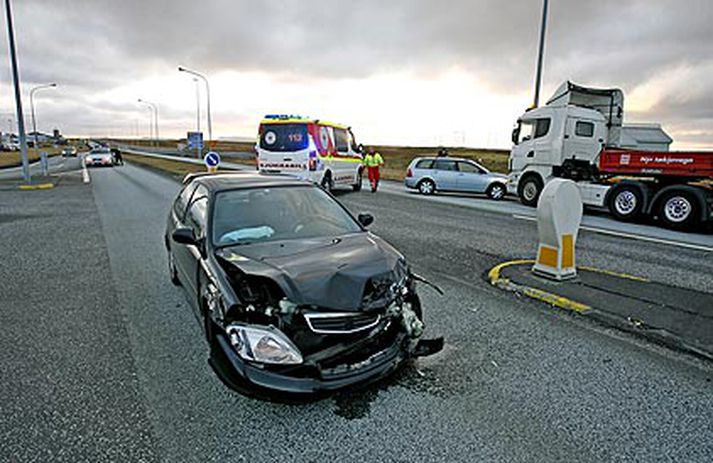 Áreksturinn í morgun var nokkuð harður.