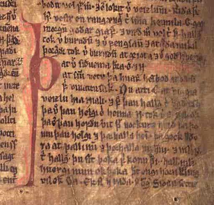 Síða úr Brennu-Njáls sögu í Möðruvallabók. Möðruvallabók er handrit frá 13. öld sem inniheldur 11 Íslendingasögur, þ.á m. Njálu og Egils sögu.