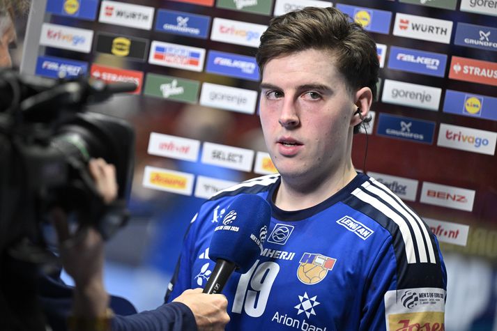 Orri Freyr Þorkelsson í viðtali eftir leikinn. Hann var skiljanlega mjög svekktur.