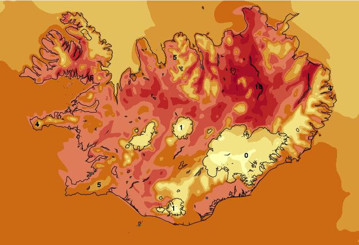 Hiti er sagður einna helst geta náð yfir 20 stig á hálendinu norðan Vatnajökuls í dag.