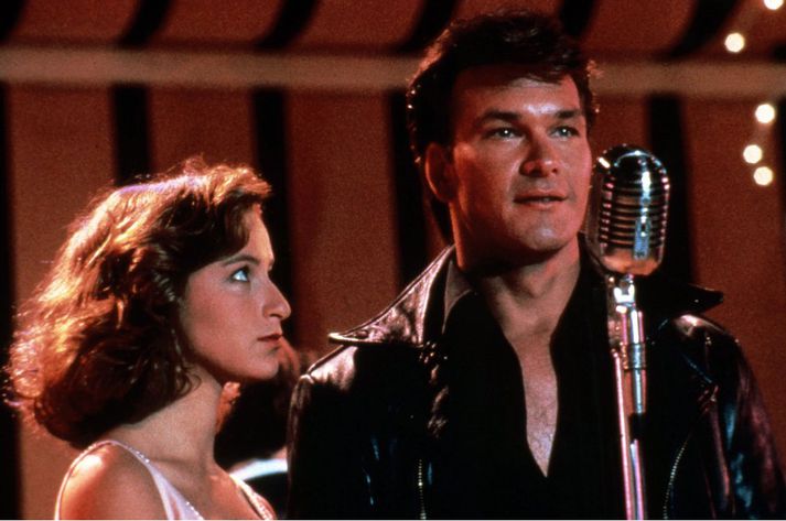 Patrick Swayze í leðurjakkanum fræga sem hann klæddist í kvikmyndinni Dirty Dancing.