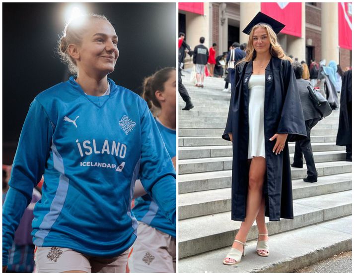 Íslenska landsliðskonan Áslaug Munda Gunnlaugsdóttir fékk frí í landsleiknum í gær af því að hún var að útskrifast úr Harvard háskólanum.