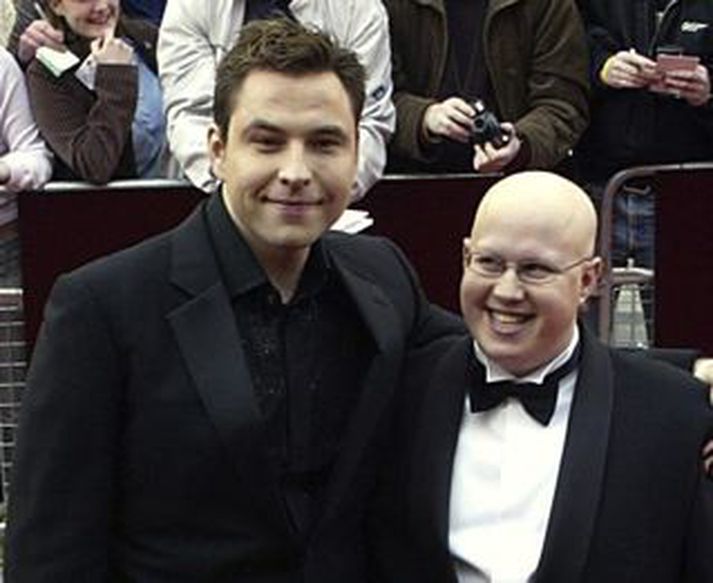 David Walliams og Matt Lucas úr Little Britain mæta á Brit verðlaunahátíðina í London.