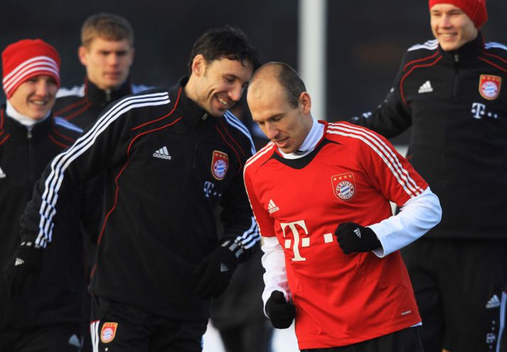 Robben á æfingunni í gær.
