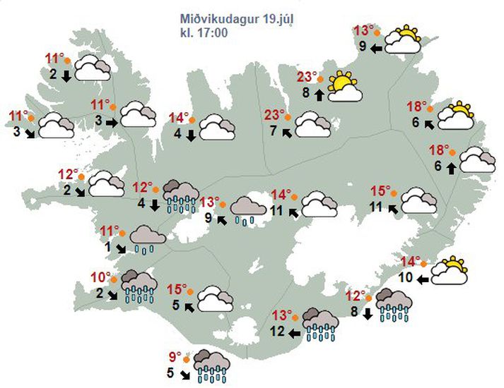 Búist er við vindi yfir 15 m/s suðaustanlands síðdegis.