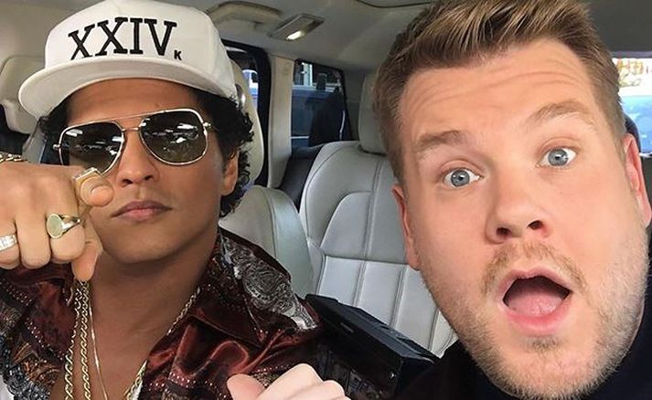 Bruno Mars og James Corden.