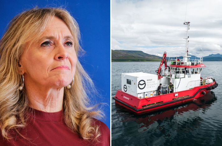 Þorgerður Katrín Gunnarsdóttir, utanríkisráðherra, (t.v.) veitti ekki leyfi til að rannsaka mögulega vænlega loftslagsaðgerð í Hvalfirði.