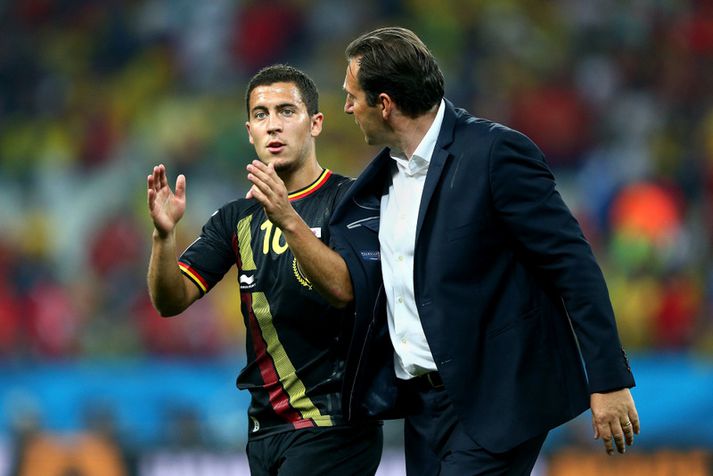 Eden Hazard, leikmaður Chelsea, og þjálfarinn Marc Wilmots á HM.