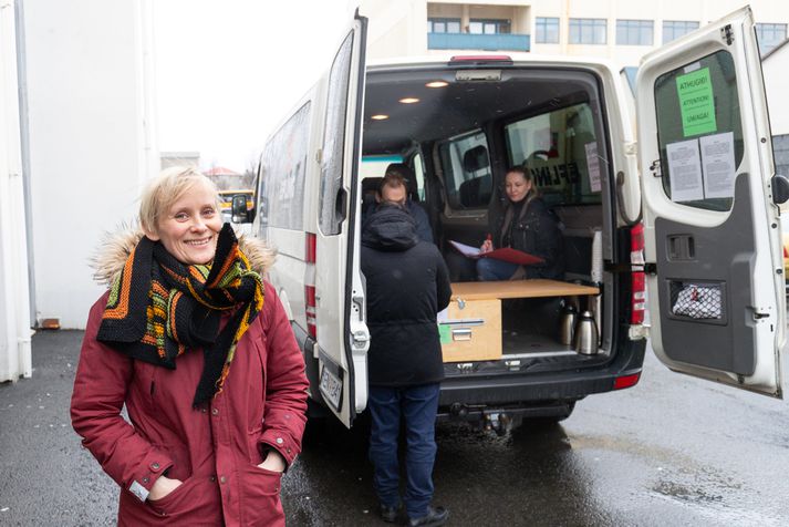 Sólveig Anna Jónsdóttir við kosningaskutlu Eflingar í síðustu viku.