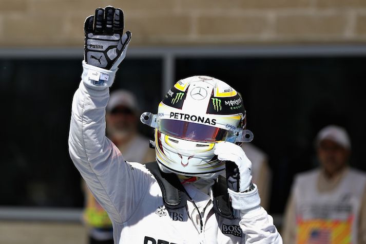 Lewis Hamilton var ánægður með ráspólinn í dag.