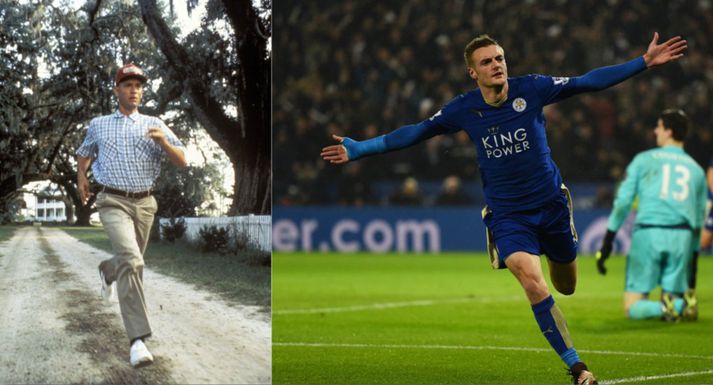 Forrest Gump og Jamie Vardy eru miklir hlaupagikkir.
