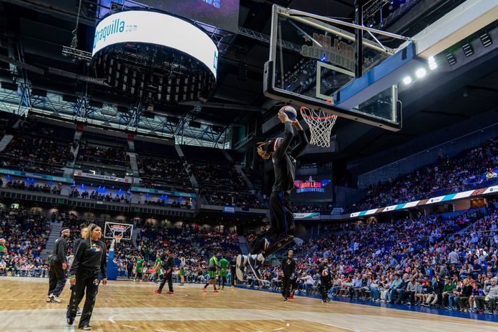 Mynd frá nýlegri sýningu Harlem Globetrotters í Madrid.