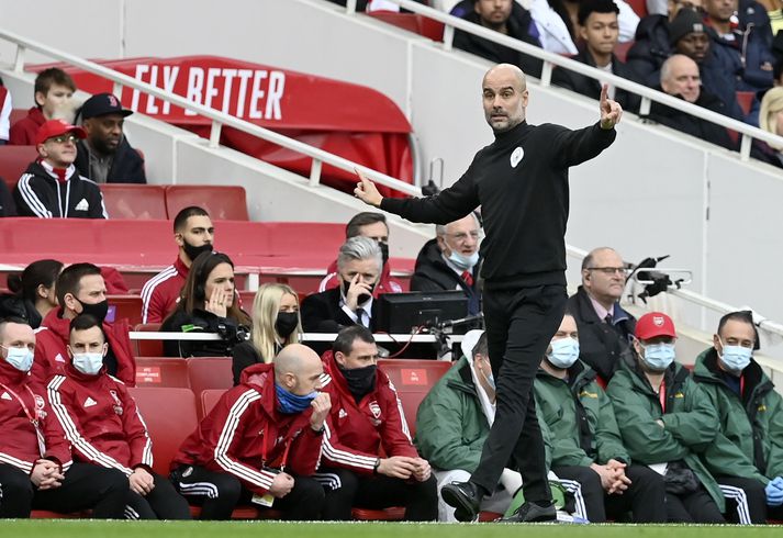 Pep Guardiola í leiknum í dag