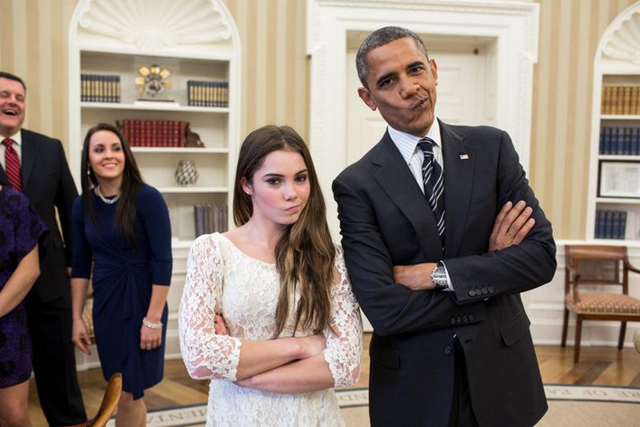 McKayla Maroney á frægri mynd með Obama.