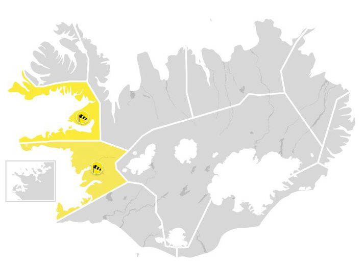 Gul viðvörun verður í gildi á vestanverðu landinu í dag.