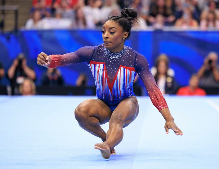 Simone Biles er sigursælasta fimleikakona allra tíma.