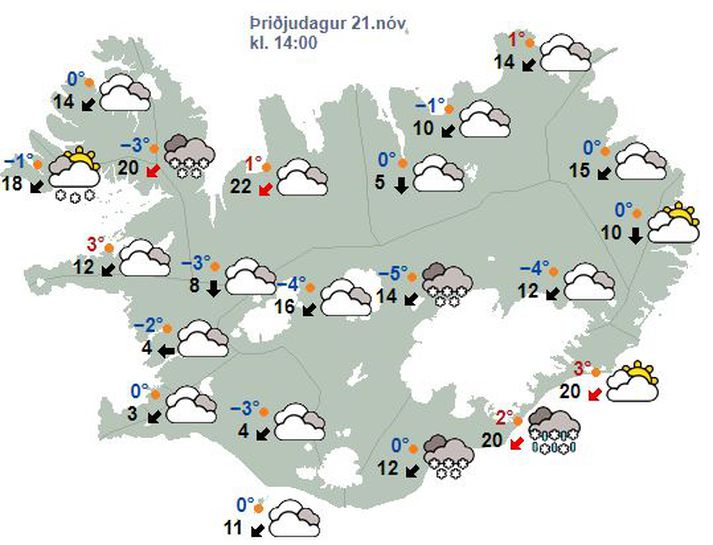 Veðurstofan segir um að ræða vetrarskot sem mun klárast á laugardaginn ef spárnar ganga eftir.