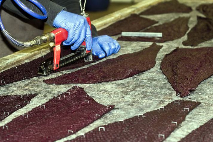 Hér er verið að vinna roðið.