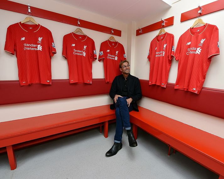 Jürgen Klopp í búningsklefanum á Anfield.