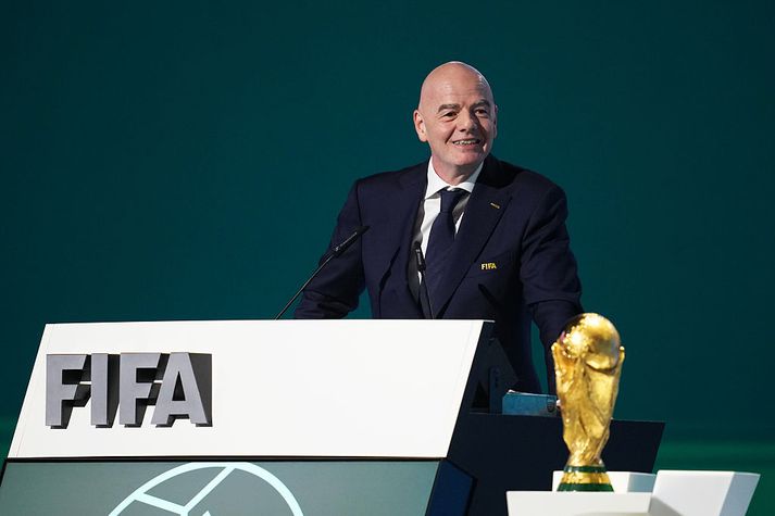 Gianni Infantino á ársþingi FIFA í Kanada í dag.