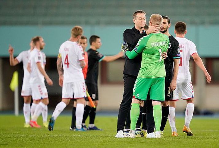 Hjulmand fagnar eftir 4-0 sigurinn á Austurríki.