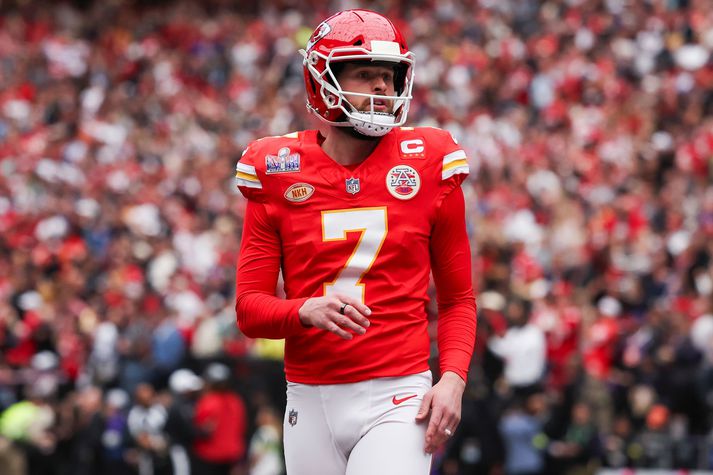 Harrison Butker hefur verið umtalaðasti leikmaður NFL-deildarinnar undanfarnar vikur.