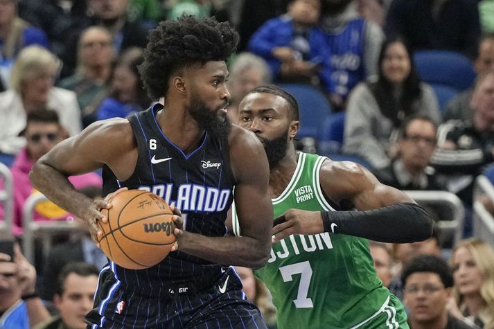 Jonathan Isaac í leik með Orlando Magic á móti Boston Celtics í nótt.