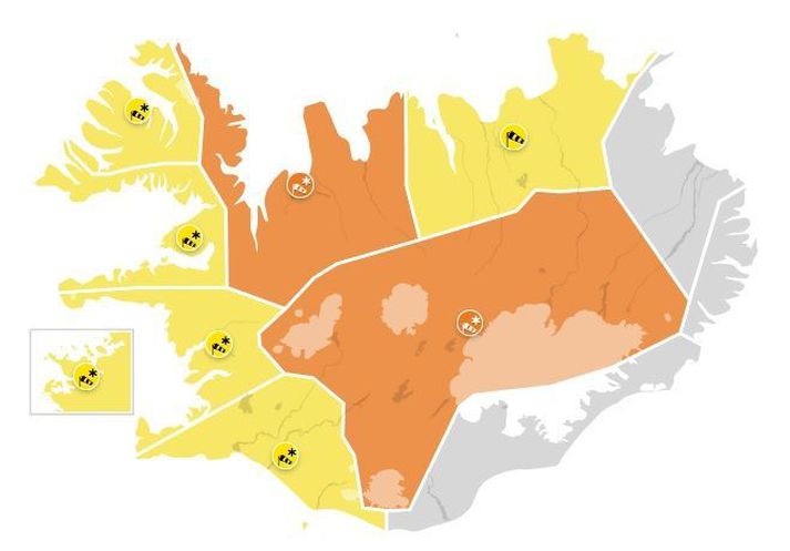 Viðvörunarkort Veðurstofunnar.