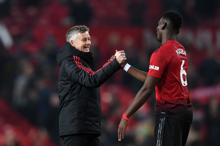 Pogba og Solskjær í leikslok.