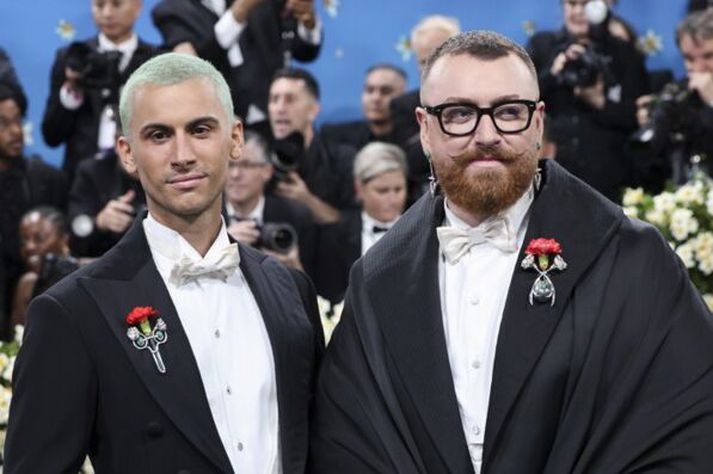 Christian Cowan og Sam Smith saman á Met-galanu í fyrra.