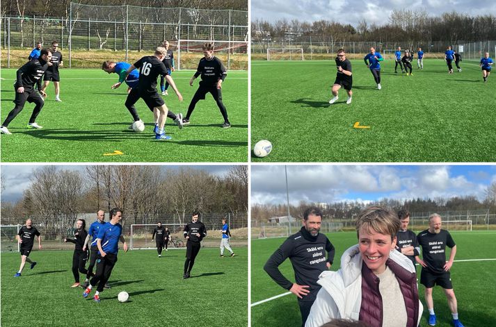 Svipmyndir úr sigri rithöfunda á útgefendum á Valbjarnavelli á laugardag.