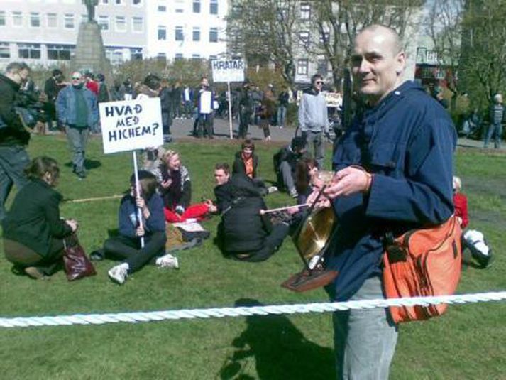 Frá mótmælunum við þingsetningu fyrr í dag.